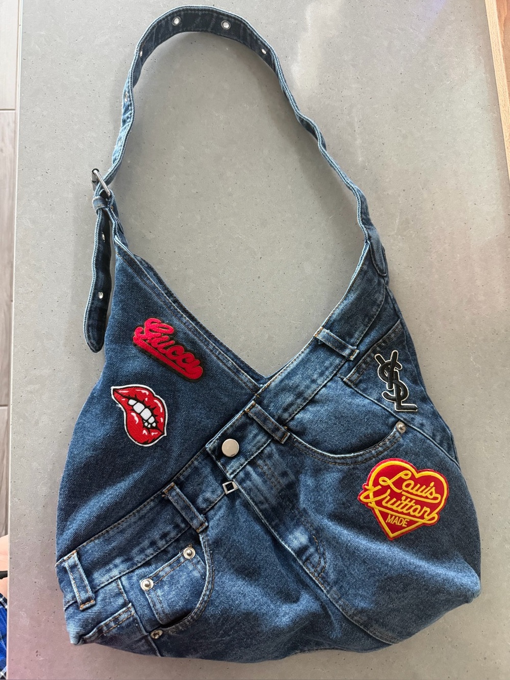 Custom Women's Juno Hobo Bag Slouchy Shoulder Bag Washed Jean Patchwork Tote